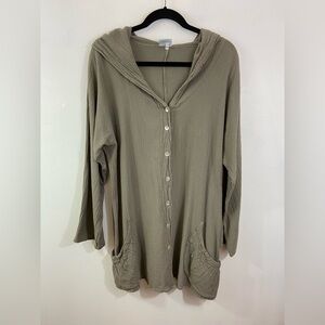 Oh My Gauze Button Cardigan Top Size 2 L XL Green Hood Pockets Lagenlook Boho